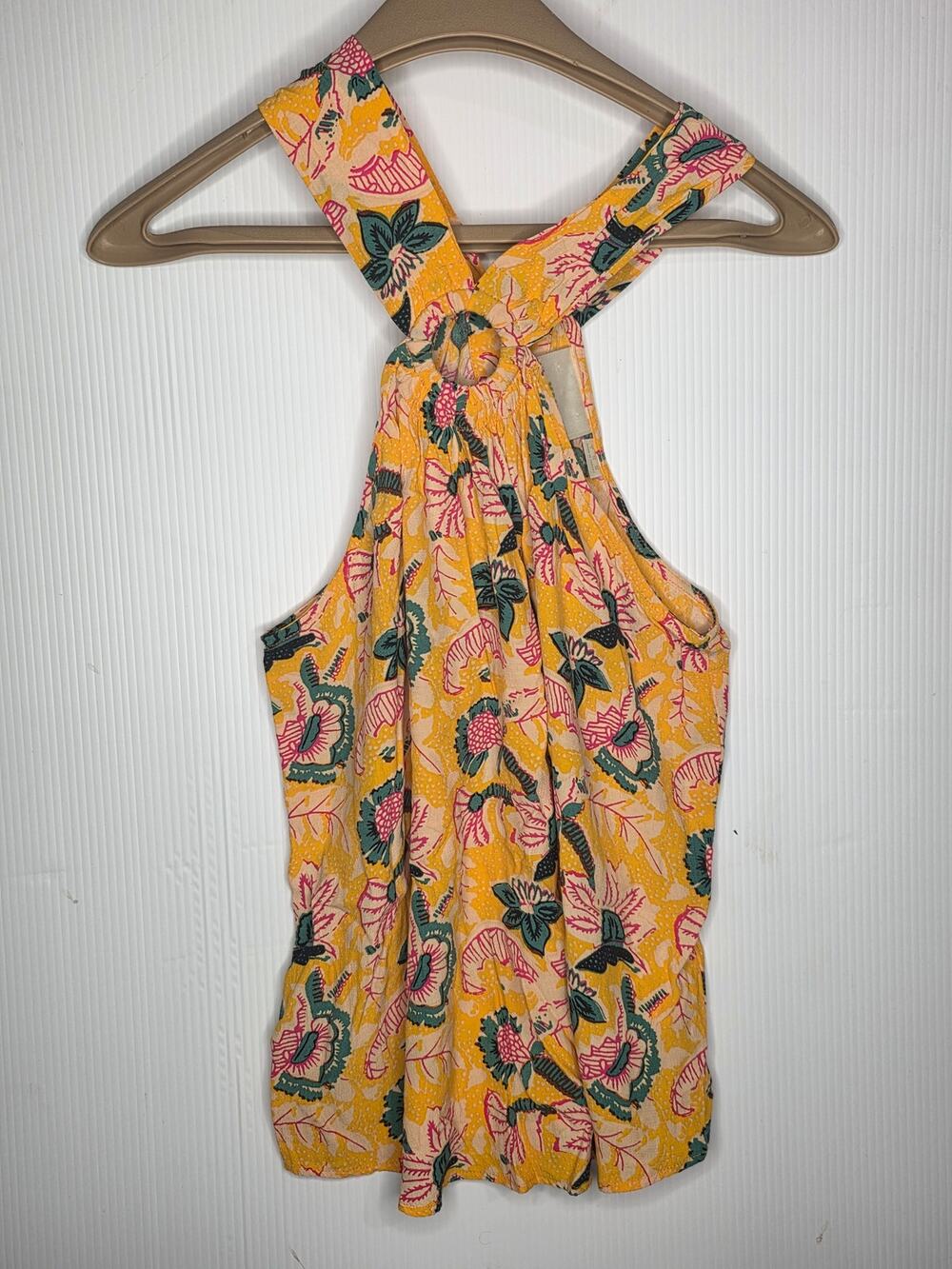 Maeve Anthropologie Yellow Floral Halter Top Size 8 Bohemian Breezy Summer Tank